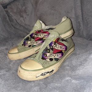 Ed Hardy low top green sneakers!!